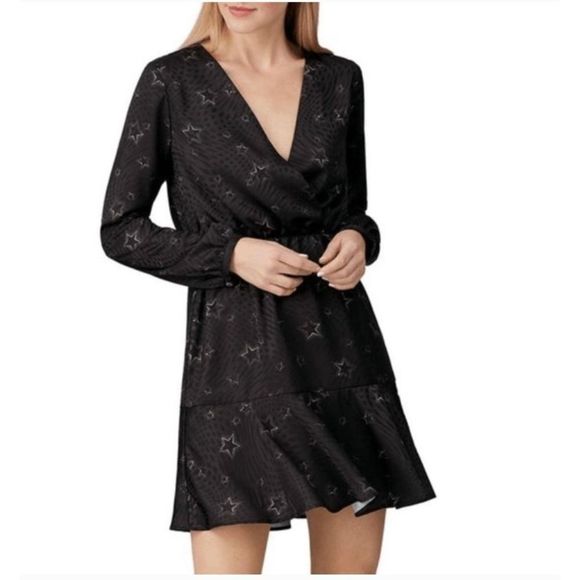 Slate & Willow NWT Star Printed Faux Wrap Black Dress, Size Medium, MSRP $250 - Picture 1 of 13